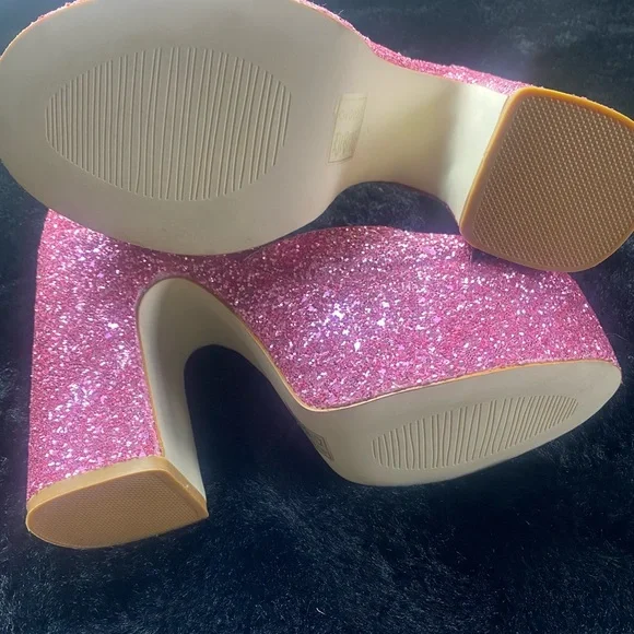 Azalea Wang Pink Bali Glittery Platform Heels Size 9 - Picture 3 of 8